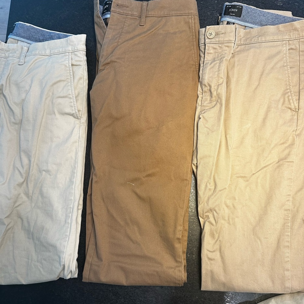 J. Crew Men's Chinos in Cream, Brown, and Tan
